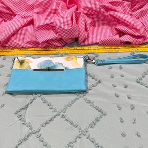 Charming Charlie Blue and Floral Wristlet